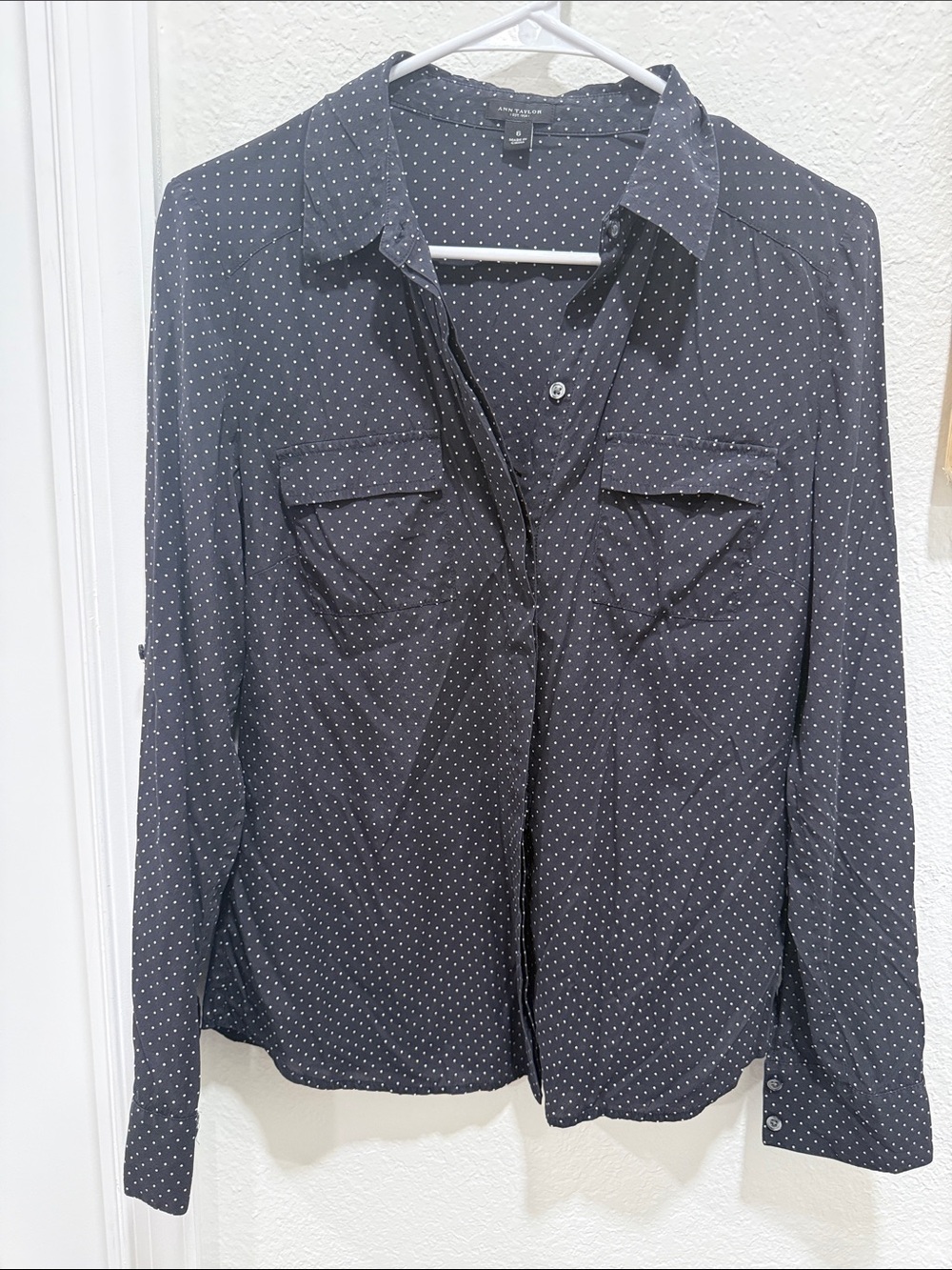 Ann Taylor Black Polka Dot Button-Down Shirt